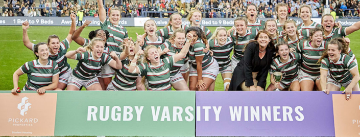 University of Leeds Women's Rugby Union team winning at Varsity 2019