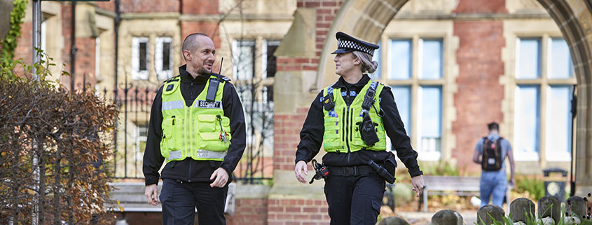 University of Leeds security team walking through campus