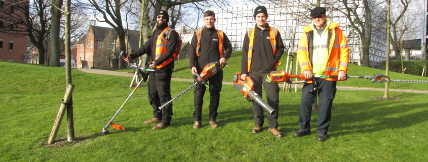 Outco contractors with electric-powered tools